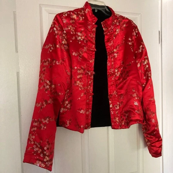 Vintage Newport News Reversible Red Brocade/Black Velvet Jacket, Size S - Picture 1 of 5